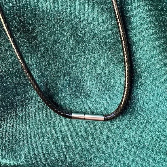 Steampunk Copper + Silver Rhinestone Pendant Necklace on Black Rope - Picture 2 of 2